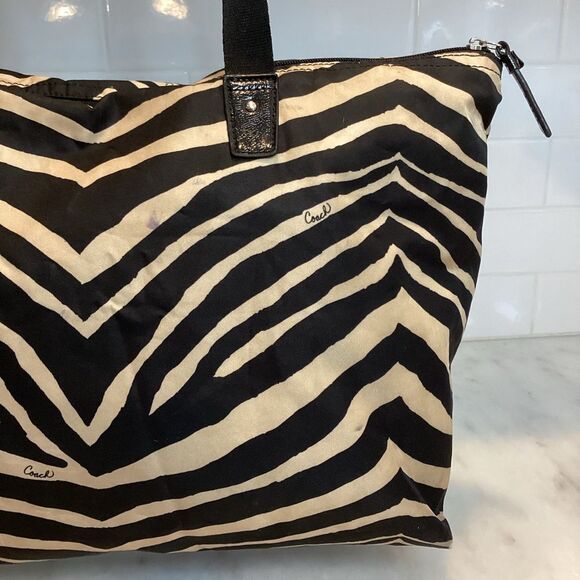 Coach Devin  Zebra Print Nylon Weekend Getaway Overnight Tote - Picture 5 of 14